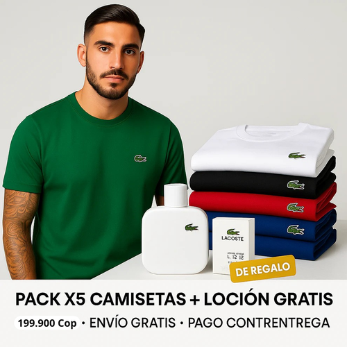 PACK X5 CAMISETAS LACOSTE + LOCION